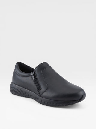 Spring Step Professional Branski Women's Leather Zipper Slip-On Work Shoes in Black colorway