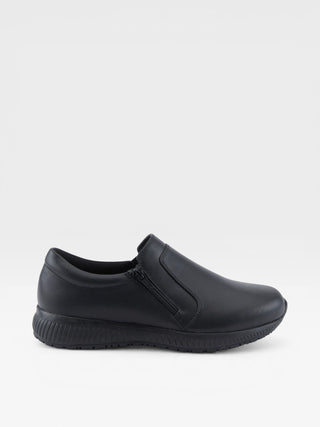 Spring Step Professional Branski Women's Leather Zipper Slip-On Work Shoes in Black colorway