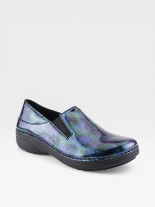 Spring Step Professional Ferrara-Fog Women's Printed Slip-On Work Shoes in Navy Patent colorway