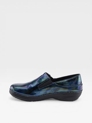Spring Step Professional Ferrara-Fog Women's Printed Slip-On Work Shoes in Navy Patent colorway