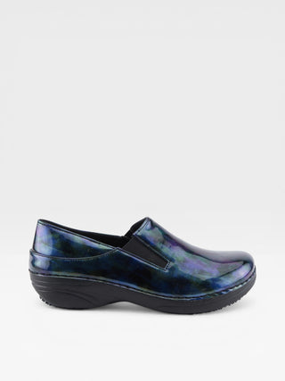 Spring Step Professional Ferrara-Fog Women's Printed Slip-On Work Shoes in Navy Patent colorway