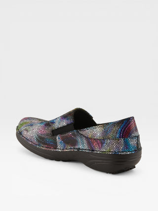 Spring Step Professional Manila Boreal Women's Printed Slip-On Work Shoes in Blue colorway