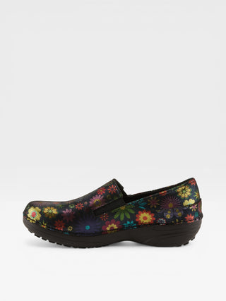 Spring Step Professional Manila-Flpwr Women's Floral Slip-On Work Shoes in Black colorway