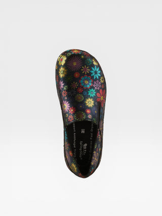 Spring Step Professional Manila-Flpwr Women's Floral Slip-On Work Shoes in Black colorway