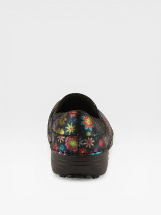 Spring Step Professional Manila-Flpwr Women's Floral Slip-On Work Shoes in Black colorway
