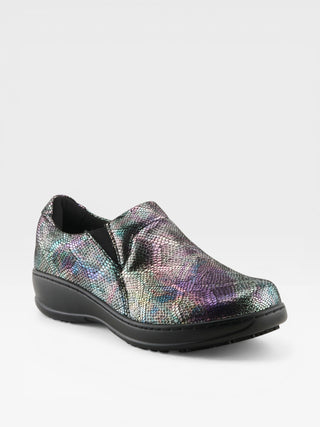 Spring Step Professional Winfrey-Aura Women's Printed Microfiber Slip-On Work Shoes in Blue Multi colorway